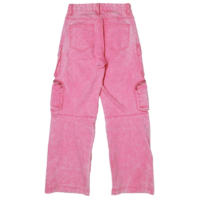Washed Multi Cargo Wide Denim Pants